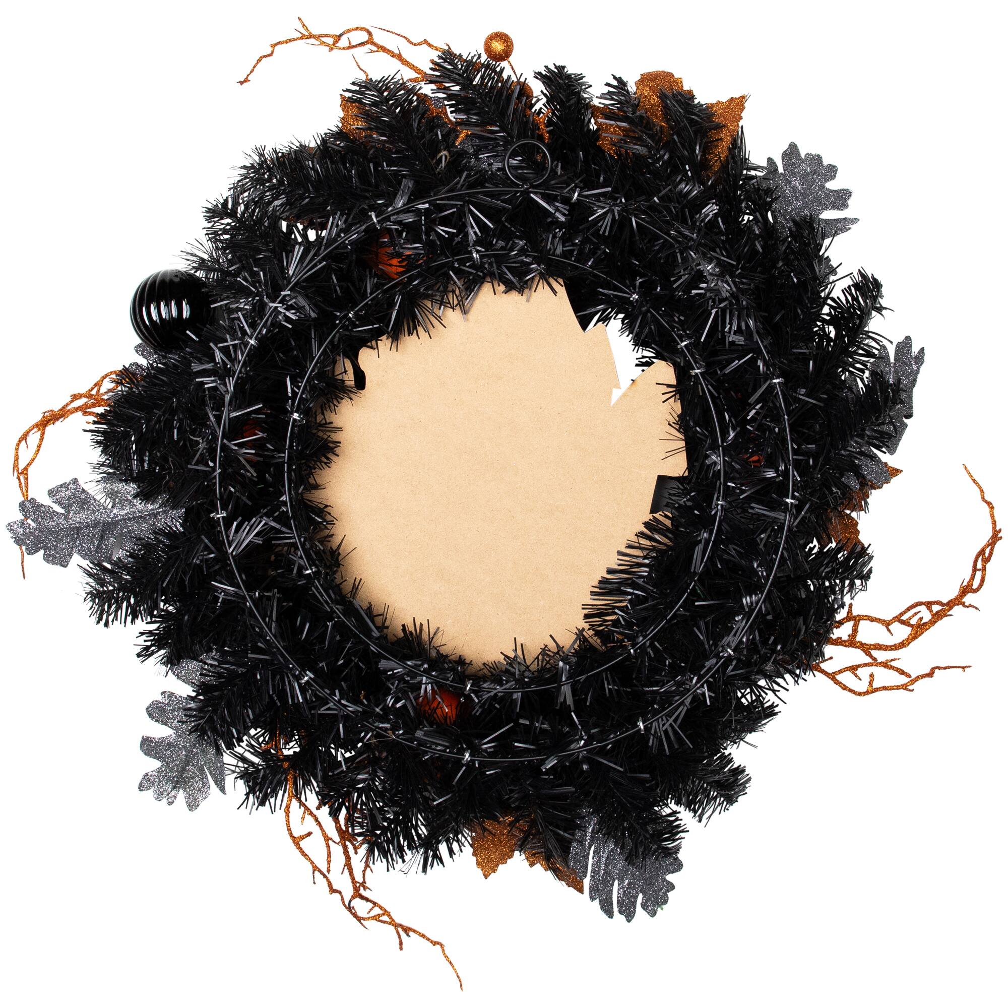 24'' Unlit Orange and Black Haunted House Halloween Wreath
